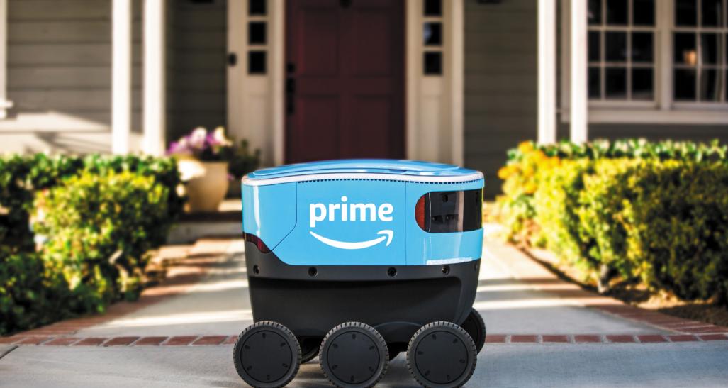 Amazon Scout robot making a delivery