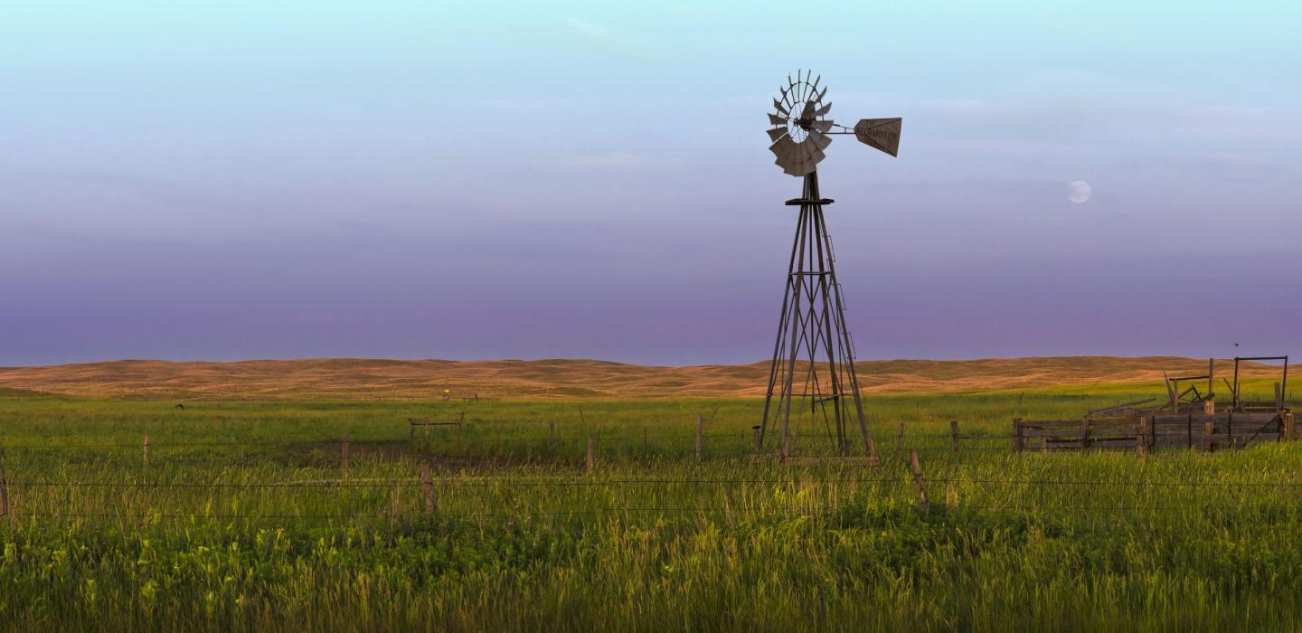 A windmill on a farm in Nebraska.