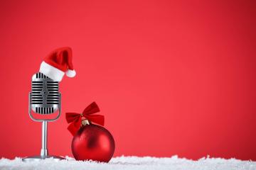 Standing microphone decorated for the holidays