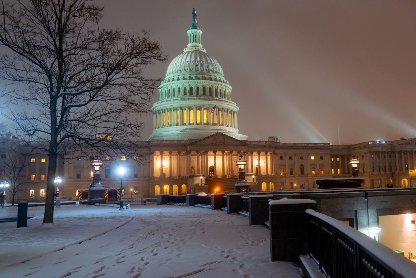 The capitol building with snow.