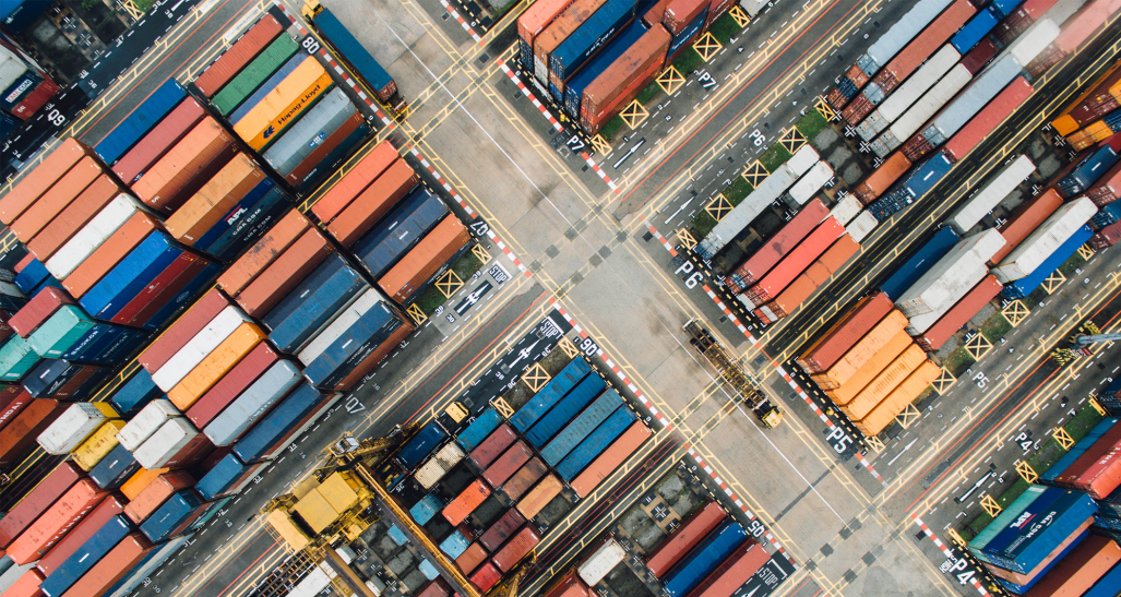 shipping yard with colorful shipping containers