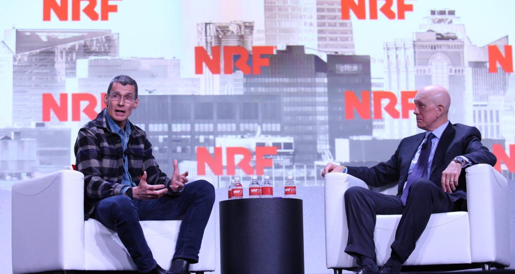 Chip Bergh of Levi's and NRF's Matthew Shay on stage at NRF 2019