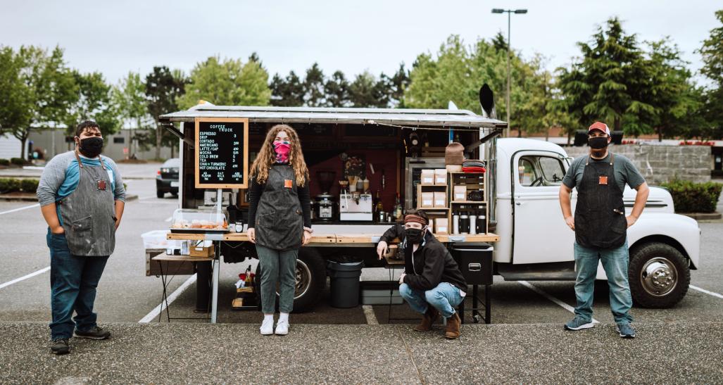 Coffee food truck with staff