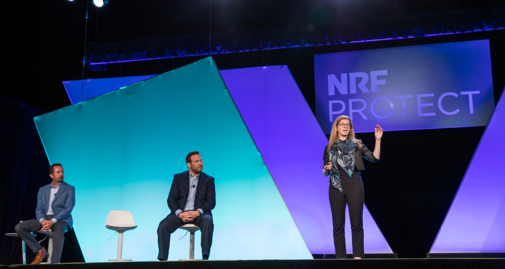 Scott Draher, Cheryl Friedman and Luke Moeller speaking at NRF PROTECT 2023.