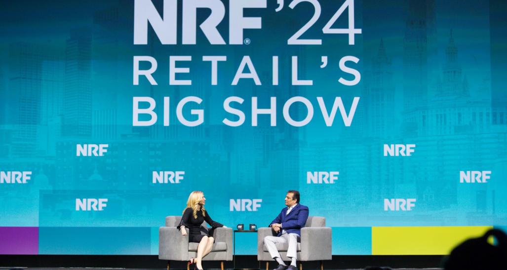 Sara Eisen of CNBC and Raj Subramaniam of FedEx Corporation at NRF 2024: Retail's Big Show.