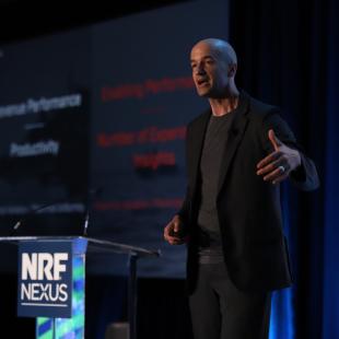 Pascal Finette speaks on stage at NRF Nexus 2022