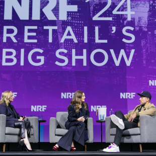 Drew Barrymore and Shae Hong speaking at NRF 2024:Retail's Big Show.