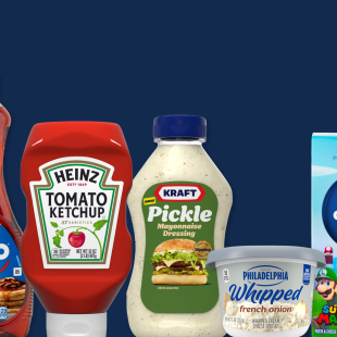 Kraft Heinz products including ketchup, cream cheese and mac & cheese.