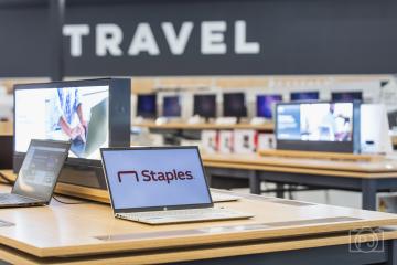 A store display inside the travel area of a Staples