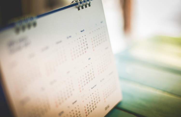 photograph of a year-view calendar on desk